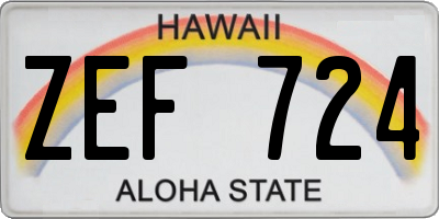 HI license plate ZEF724