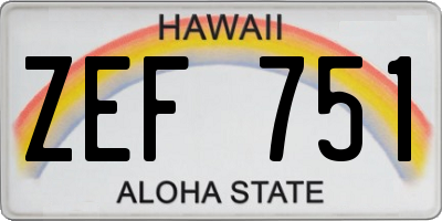 HI license plate ZEF751