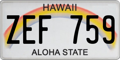 HI license plate ZEF759