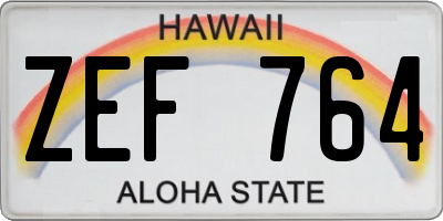HI license plate ZEF764