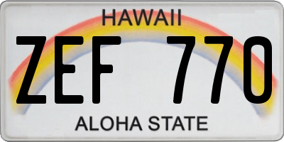 HI license plate ZEF770