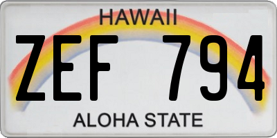 HI license plate ZEF794