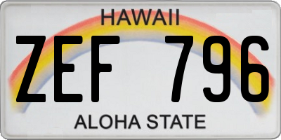 HI license plate ZEF796