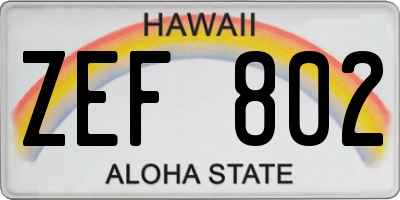 HI license plate ZEF802