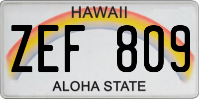 HI license plate ZEF809