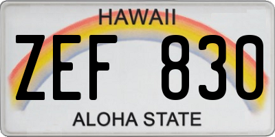 HI license plate ZEF830