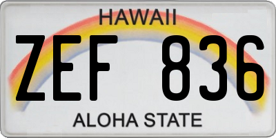 HI license plate ZEF836