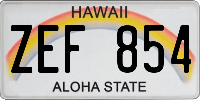 HI license plate ZEF854