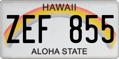 HI license plate ZEF855
