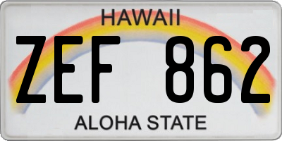 HI license plate ZEF862