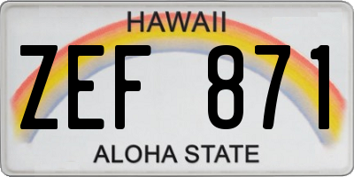 HI license plate ZEF871