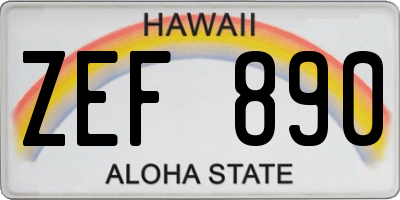 HI license plate ZEF890