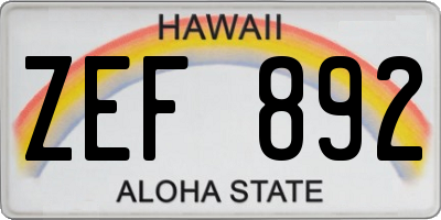 HI license plate ZEF892