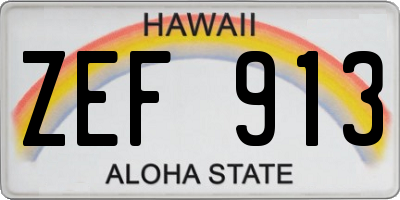 HI license plate ZEF913