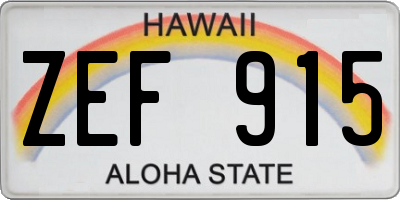 HI license plate ZEF915