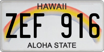 HI license plate ZEF916
