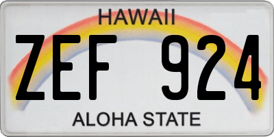 HI license plate ZEF924