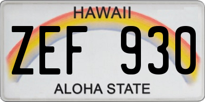 HI license plate ZEF930