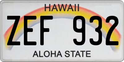 HI license plate ZEF932