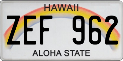 HI license plate ZEF962