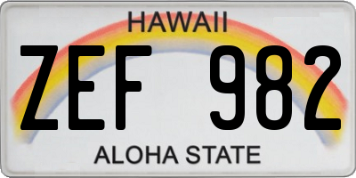 HI license plate ZEF982