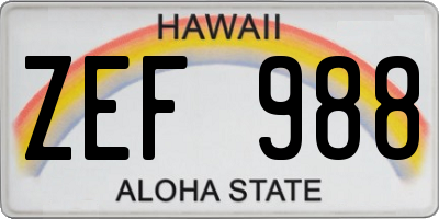 HI license plate ZEF988