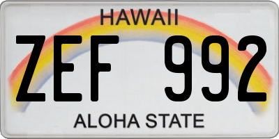 HI license plate ZEF992