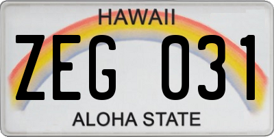 HI license plate ZEG031
