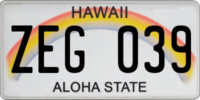 HI license plate ZEG039
