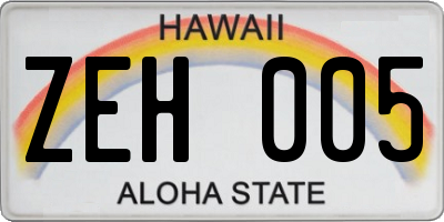 HI license plate ZEH005