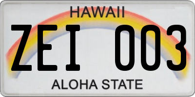 HI license plate ZEI003