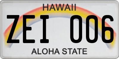 HI license plate ZEI006
