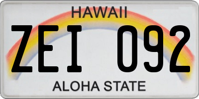 HI license plate ZEI092