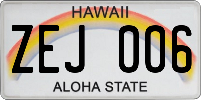 HI license plate ZEJ006