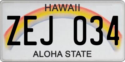 HI license plate ZEJ034