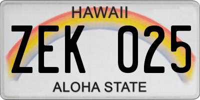 HI license plate ZEK025