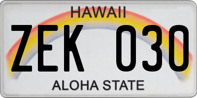 HI license plate ZEK030