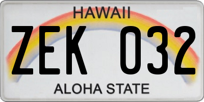 HI license plate ZEK032