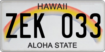 HI license plate ZEK033
