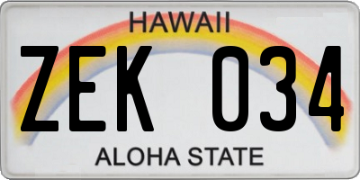 HI license plate ZEK034