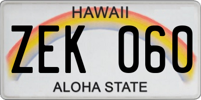 HI license plate ZEK060