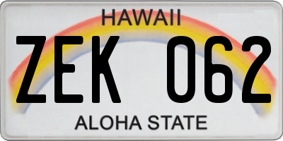HI license plate ZEK062