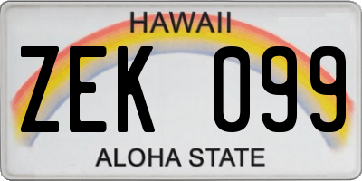 HI license plate ZEK099