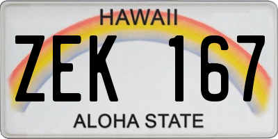 HI license plate ZEK167
