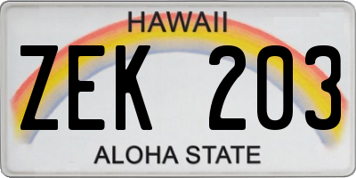 HI license plate ZEK203