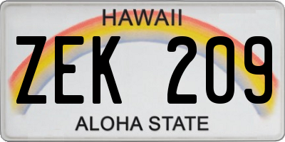 HI license plate ZEK209