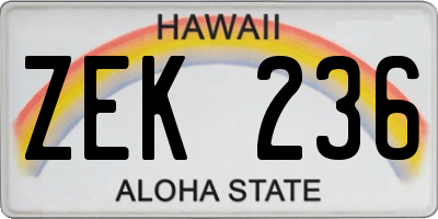 HI license plate ZEK236