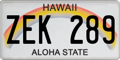 HI license plate ZEK289
