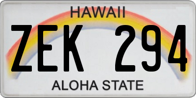 HI license plate ZEK294