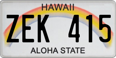 HI license plate ZEK415